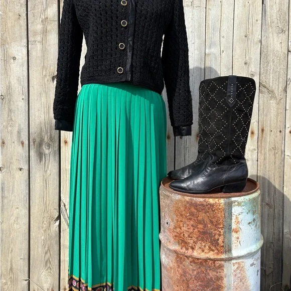 Vintage Chaus Green Pleated Skirt Sz 10 - Picture 2 of 7